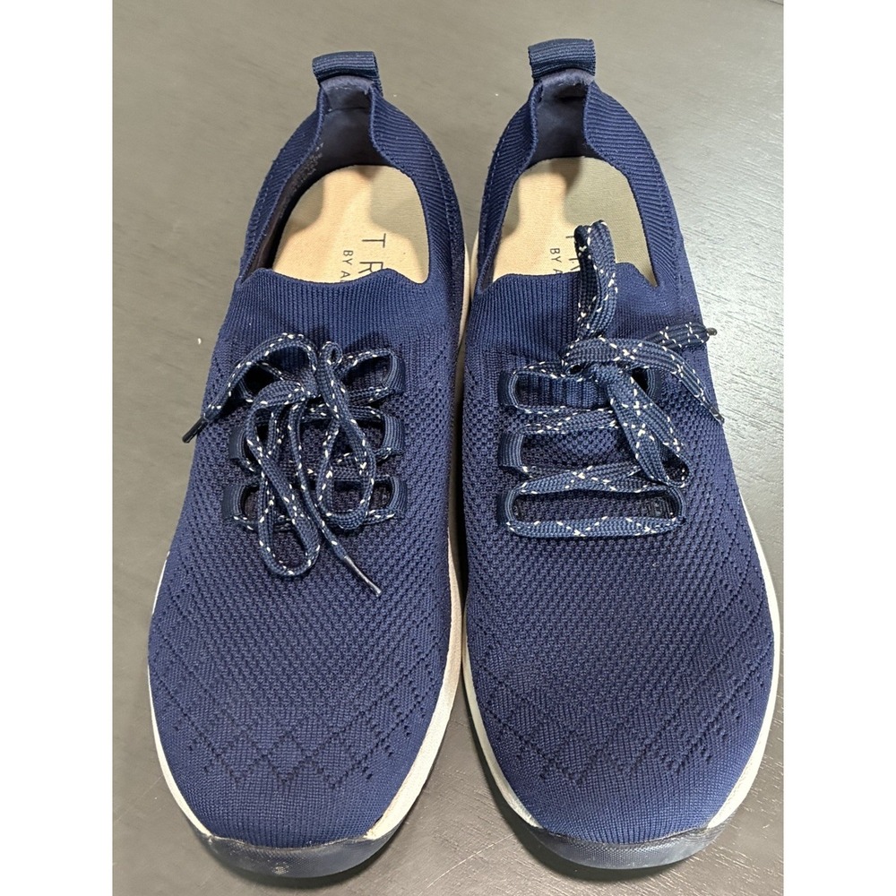 TRAQ by Alegria Lace-Up Knit Sneakers Navy Blue Women's Size 37 - Picture 2 of 8